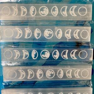 7” Selenite Sticks with moon phases carved into the Selenite.  Charge gems.